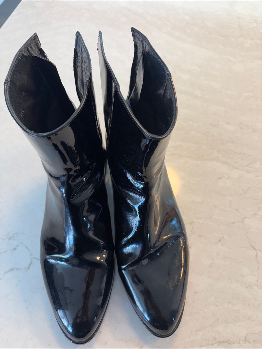 Stuart Weitzman Black Patent Pointed Ankle Boots 7.5
